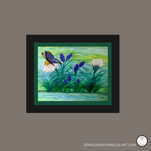 Load image into Gallery viewer, Butterfly and daisy watercolor landscape painting.
